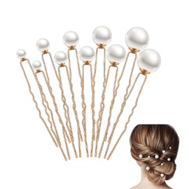 YFFSFDC U Pin Hairpin Pearl, Hair Ornament, Pearl Pin, Hair Accessory, Pearl, Parties, Weddings, Graduations, Coming-of-age Ceremonies, Kimono, Brides, Everyday Use, Valentine's Day, Gift, White Day, Present, Fashionable Gold (Set of 36)