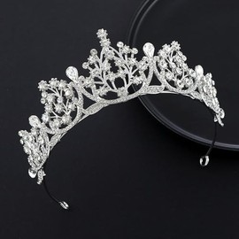 ASTRUE Sparkling Crystal Tiaras & Crowns for Women & Girls Rococo Victorian Wedding Accessories (D-Silver, onesize)