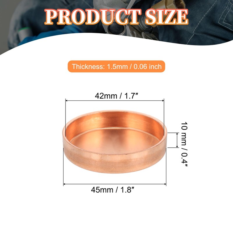 PATIKIL 1-5/8 Inch ID Copper Pipe End Cap, Copper Fitting
