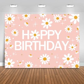 Fitumiw Retro Daisy Birthday Backdrop 8x6ft Daisy Happy Birthday Party Decorations Background Groovy Happy Birthday Banner Photo Booth Props