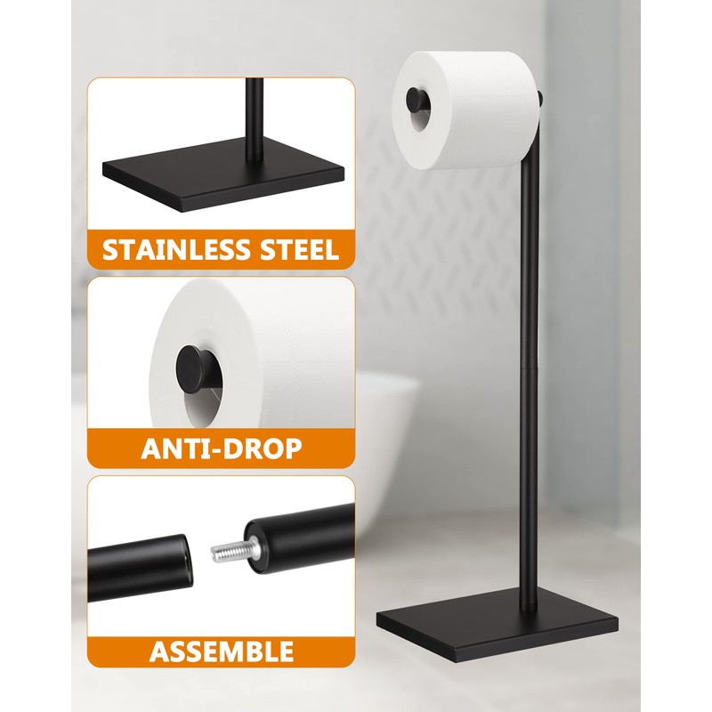 Free Standing Bathroom Toilet Paper Holder Stand with Reserve, Stainless