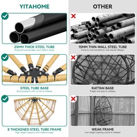 YITAHOME Egg Chair Swing Hanging Outdoor Wicker Hammock Chairs Indoor with Steel Stand UV Resistant Cushion 330lbs for Patio, Bedroom, Garden and Balcony - Beige