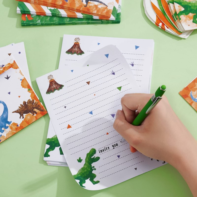 WERNNSAI Watercolor Dinosaur Paper and Envelopes Set - 69 PCS