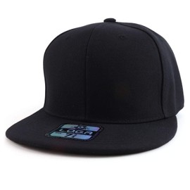 Trendy Apparel Shop Plain High Profile Flat Bill Snapback Baseball Fitted Cap - Black - 7 3/4