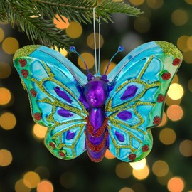 Northlight 4.5" Blue and Pink Butterfly Glass Christmas Ornament