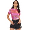 Allegra K Women's Party Metallic Textured Short Sleeve Shiny Multicolor