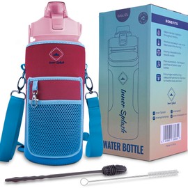 Inner Splash 2 Litre Water Bottle - With Scale with Straw, Leak-proof Cap, Carry Bag, Motivational Messages | 2 Cleaning Brushes | Tritan BPA Free, 11 Ounce, Height 29 cm