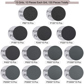 SIQUK Pack of 130 Sanding Discs Velcro 50 mm Wet Dry Sandpaper Sanding Pads Grit 80-10000 Sanding Sheets Sandpaper Round for Car Polishing Wood Metal