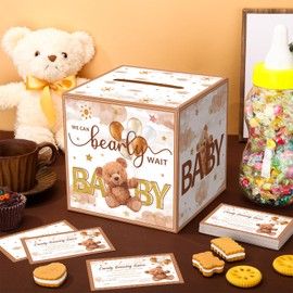 Glenmal 52 Pcs Baby Shower Games Gift Sets Large Baby Bottle for Shower Game Guess How Many Candies Baby Shower Decorations for Baby Shower favors Games Gender Reveal(Brown Bear)