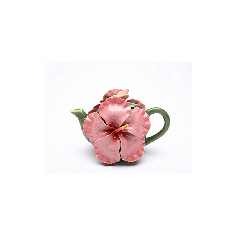Fine Porcelain Pink Hibiscus Flower Teapot, 6 3/4" L