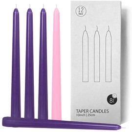 Topsics 12 Pack Advent Taper Candles, Christmas Advent Candles Set, Taper Candles for Seasonal Celebration - 9 Purple and 3 Pink