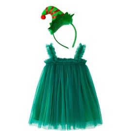 YETANLID Toddler Girls Christmas Tutu Dress Set Xmas Elf 2 Pieces Tutu Dress Santa Claus Cosplay Deep Green Size 18-24 Months