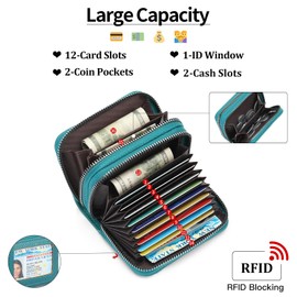 SENDEFN Women's Credit Card Holder, Small Card Holder, Cash Coin Compartment, Women's RFID Blocking Card Holder with Zip, Sea blue