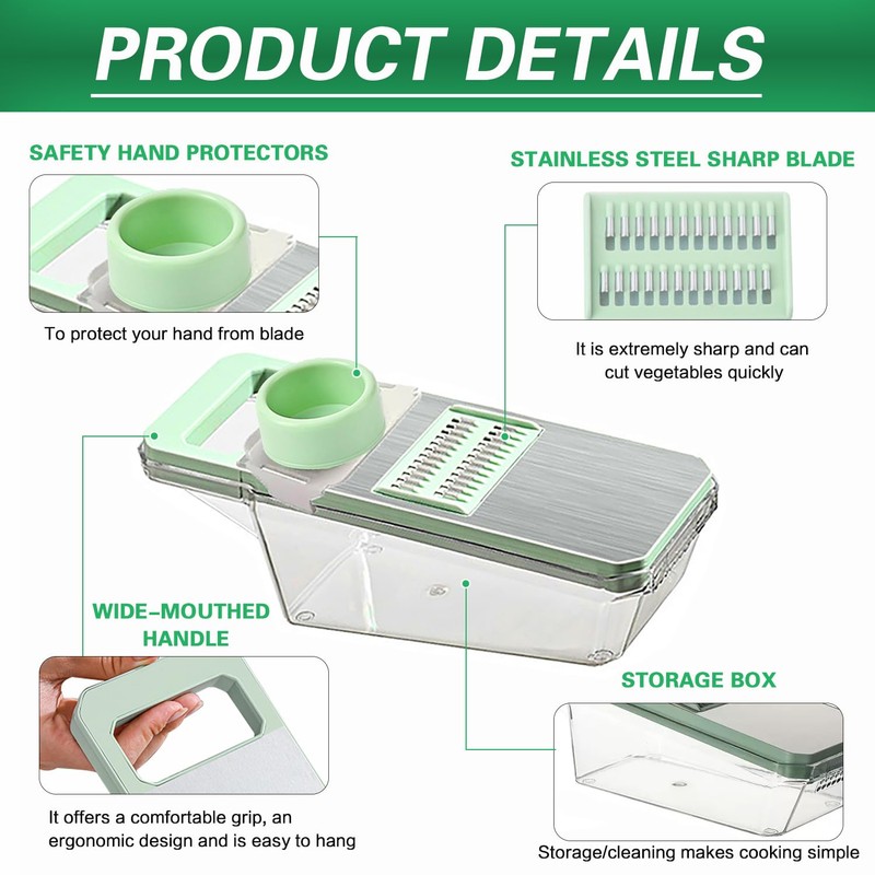 6 in 1 Mandoline Slicer, Hand Guard Vegetable Chopper Cutter
