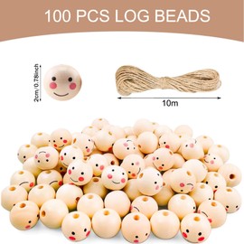 Pack of 100 Wooden Beads with Face, Wooden Beads Round, Smile Wooden Beads, 20 mm Wooden Beads Natural, Wooden Balls with Hole, Wooden Beads Set for DIY Handmade Decorations Craft Beads