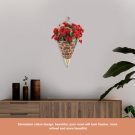 Gatuida Elegant Wall-mounted Flower Pot Rattan Cone Shaped Hanging Wall Flower Holder
