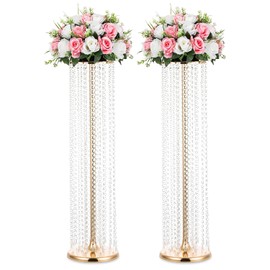 Nuptio 2 Piezas Centros de Mesa de Cristal Dorado de 35.4 Pulgadas de Alto para Bodas, Jarrones de Flores para Decoraciones de Mesas de Fiestas