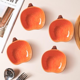 4pcs Ramekins 6 Ounces Oven Safe, Thanksgiving Ceramic Ramekins Small Pumpkin Shaped Bowls for Serving Dip, Sauce, Condiments and Snack