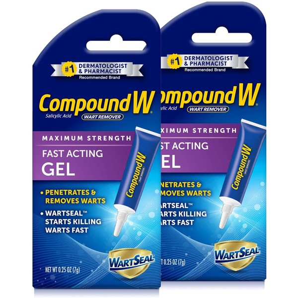Compound W Wart Remover Fast Acting Gel, Maximum Strength Salicylic Acid, 0.25 oz, 2 Pack