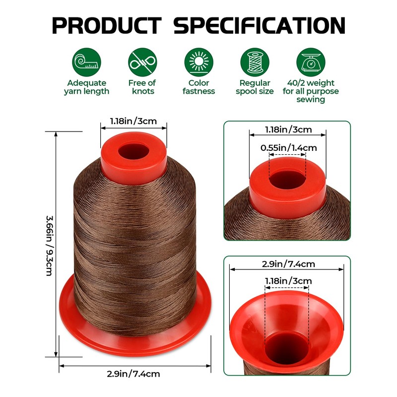 FIVEIZERO Extra Strong Upholstery Thread,Brown 1000 Meters Bonded Nylon Thread