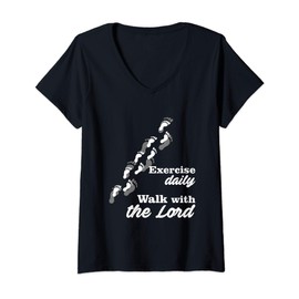 Womens Funny exercise daily walk with the Lord Christian V-Neck T-Shirt