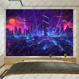 Aidatain City Tapestry Punk City Landscape Cool Boys Technological Gaming Tapestry Flannel Small Size 60x40 Inches Tapestry for Bedroom Living Room GTCCAT303