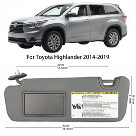 Pair of Left and Right Sun Visors with Retainers for Toyota Highlander 2014-2019 with Light Sunroof Interior Sunshade Replacement 74320-0E074-A0 74310-0E074-A0 (Gray Color)