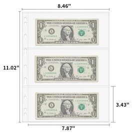 Yoeejob 20 Sheets Currency Sleeves, Money Coin Collecting Pages with 30 Pockets, Money Coins Collection Supplies for Collectors with Standard 9 Hole, Currency Binder with Standard 9 Hole