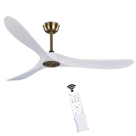 Fanawi 60" Gold and White Ceiling Fan with Remote Control, Bedroom Ceiling Fan without Lights for Indoor/Outdoor - Modern Design, Powerful Airflow, Silent Operation
