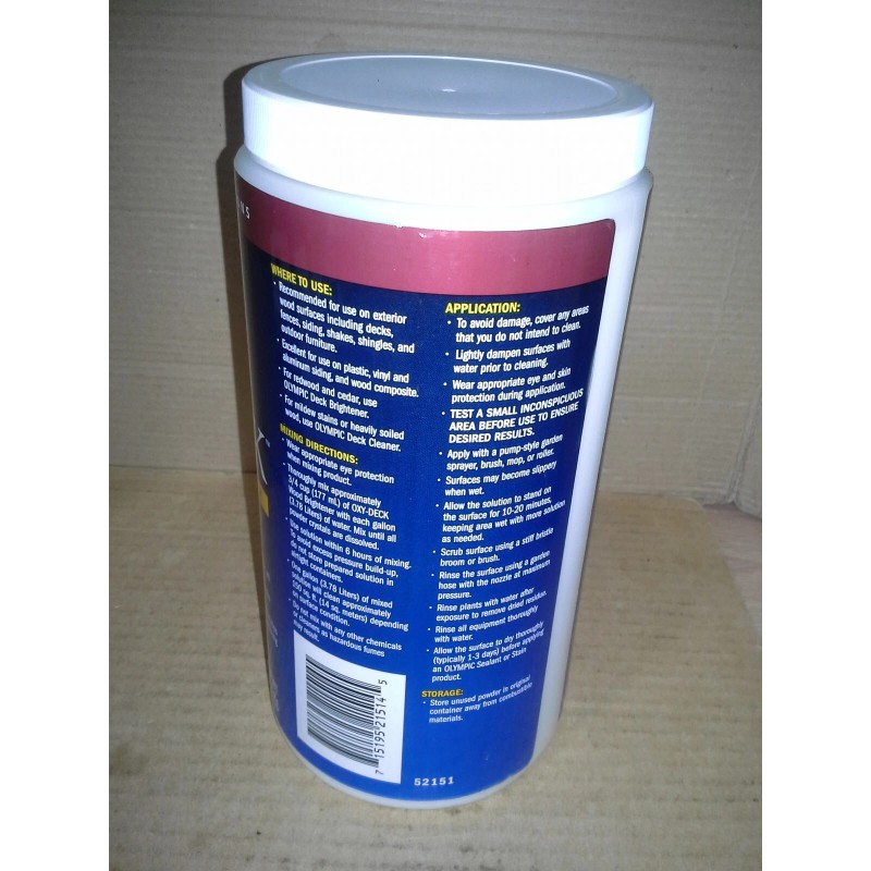 olympic 2.5 Pounds Oxy Deck Deck Cleaner -Siding-Wood Brightener. NOS