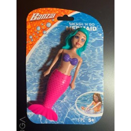 BANZAI SPLASH 'N GO MERMAID POOL TOY NIP SWIM WITH MERMAIDS! WIND UP & GO! 7.5" - PINK