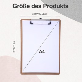 A4 Wooden Clipboard, A4 Clipboard, Thickened Material, Thickness 3.5 mm Wooden Clipboard, Sustainable Writing Board, Clipboard for Office and Travel, Natural