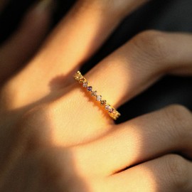 AMORAMOR & FOREVER Gemstone Stackable Rings For Women 14K Gold Plated Colorful Crystal Dainty Eternity Band Rings Cubic Zirconia CZ Wedding Rings Cute Thin Rainbow Rings for Women (GOLD, 8)