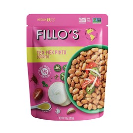 Fillo's Tex Mex Pinto Beans, Ready to Eat Sofrito Beans, 10 oz Pk of 6, Seasoned with Fresh Vegetables, Gluten-Free, Preservative-Free, Microwavable, Non-GMO, Vegan Friendly, Plant Protein