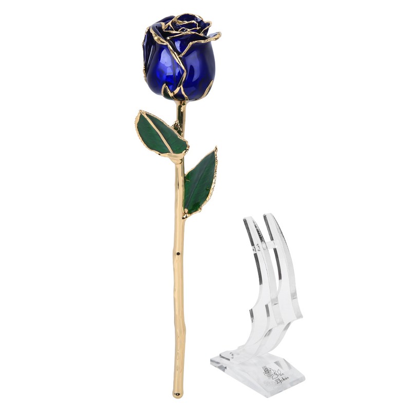 Golded Rose Flower Gift 24K Bright Deep Blue Base for