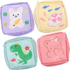 4 piezas Bolsa Portátil para Toallas Sanitarias con Diseño de Dibujos Animados Almacenamiento Práctico para Tampones Monedero y Cosméticos para Adolescentes y Mujeres