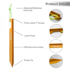GEERTOP Camping Zelthering Zelt Heringe Aluminium Zelt-Kleinteile 10 Pack Y-förmige Wirbel für Zeltplane,Camping, Strand,andern Bergsteigen,Geeignet für die Meisten Bodentypen (Gold)