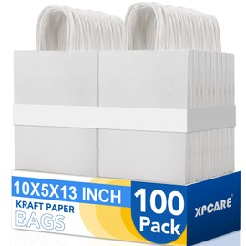 XPCARE White Paper Bags, 100 Packs 10x5x13 Inch Gift Bags with Handles Bulk Paper Bags with Handles Retail Kraft Paper Bag White Gift Bag for Wedding Party Shopping