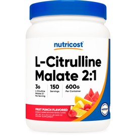 Nutricost L-Citrulline Malate 2:1 (600g) Fruit Punch - Workout Support, Muscle Performance, Nitric Oxide Booster - Fitness Supplement Powder, 75 Servings