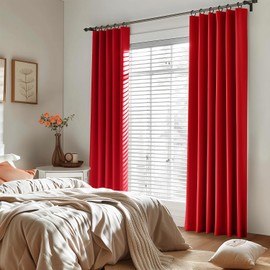 Woaboy Back Tab Black Out Curtains 96 Inch Long Drapes for Living Room Bedroom Christmas Red Pinch Pleat/Rod Pocket Thermal Insulated Room Darkening Light Blocking Floor to Ceiling Curtains 2 Panels