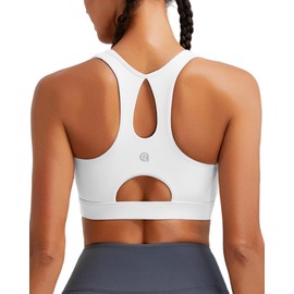 RUNNING GIRL Sports Bras for Women High Support,Racerback White Sports Bra with Molded Cup Yoga Workout Bra(WX3099_White_M)