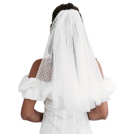 YAEISM Polka Dot Veil 2 Tier Swiss Dot Midi Wedding Veil Double Layers Ivory Dotted Tulle Bridal Veil with Comb Vintage Fashion Bachelorette Party Veils for Brides