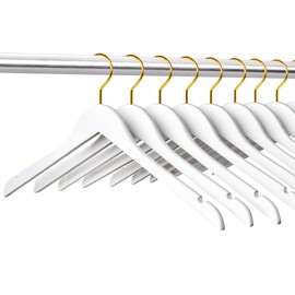 Amber Home White Wooden Hangers with Gold Hook 24 Pack, White Wood Shirt Hangers with Notches for Dress, Clothes Hangers for Jacket, Coat, Bridal (White+Gold, 24)