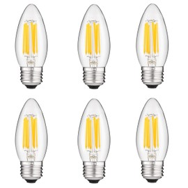 Sunlite 41077 LED Filament B11 Torpedo Chandelier Light Bulb, 6 Watts (60W Equivalent), 600 Lumens, Medium E26 Base, Dimmable, Edison Style, UL Listed, 5000K Super White 6 Pack