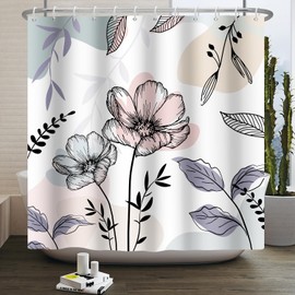 Leowefowa Boho Floral Shower Curtain Mid Century Aesthetic Minimalist Shower Curtains for Bathroom Spring Flower Leaves Abstract Modern Decor Waterproof Durable Fabric Set 72x72 inch