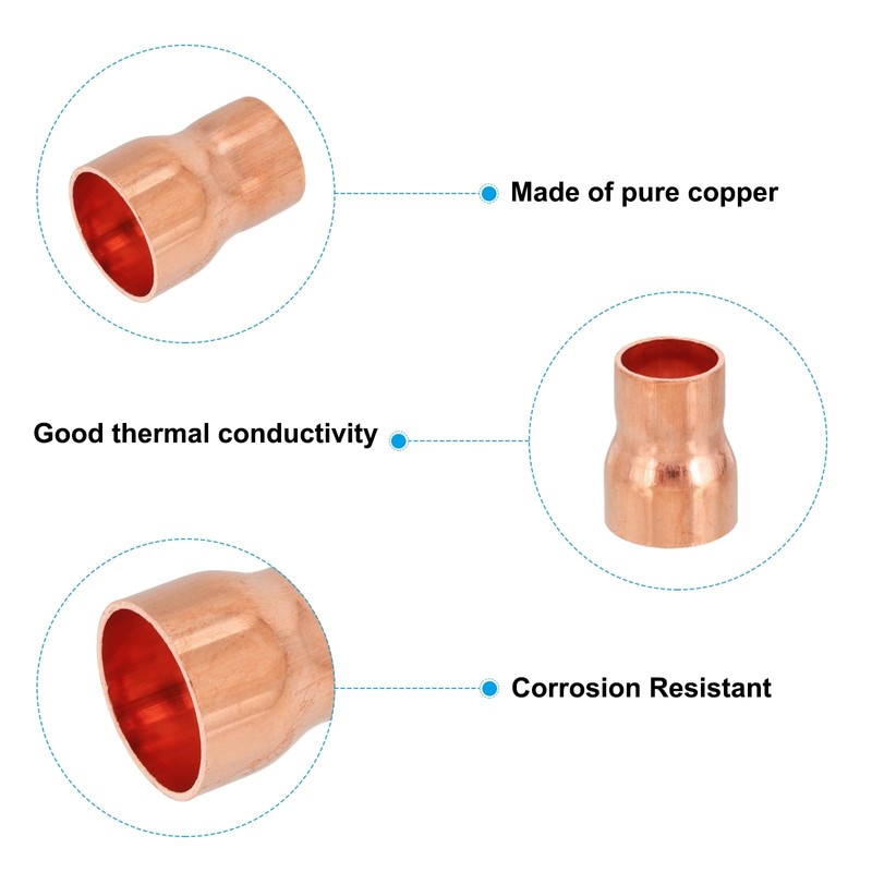 PATIKIL 9/16" to 1/2" ID Copper Reducer, 4pcs 99.9% Pure