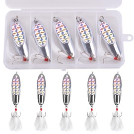 Fishing Spoon Metal Spinner Lures Kit - 5Pcs Spoon Baits Trout Bass Lures with Treble Hooks for Saltwater Freshwater Fishing Size 1/5oz 1/4oz 3/8oz 1/2oz 3/4oz 1oz (1/2oz)