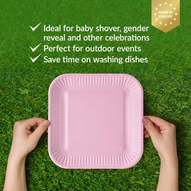 PAW - Baby Pink Disposable Paper Plates (9 Inch, 50-Pack), Soak Proof Party Plates for Baby Shower, Gender Reveal, Hen Party, Picnic, Dinnerware Pink Design