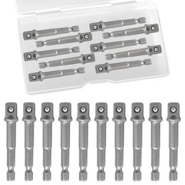 Uenhoy 10 Pack 3/8" Impact Adapter Set, Silver Square Socket Adapter 1/4 to 3/8 Drive Adapter Kit, Extension Socket Driver Bits for Automotive DIY Nut Driver and Drills