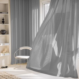 JSFLY Jacquard 2 Panels Sheer Curtains 96 Inches Long, Semi Sheer Grommet Solid Casual Soft Voile Drapes with Light Filter Window Treatments for Bedroom Living Room, Dark Gray, 52" W x 96" L